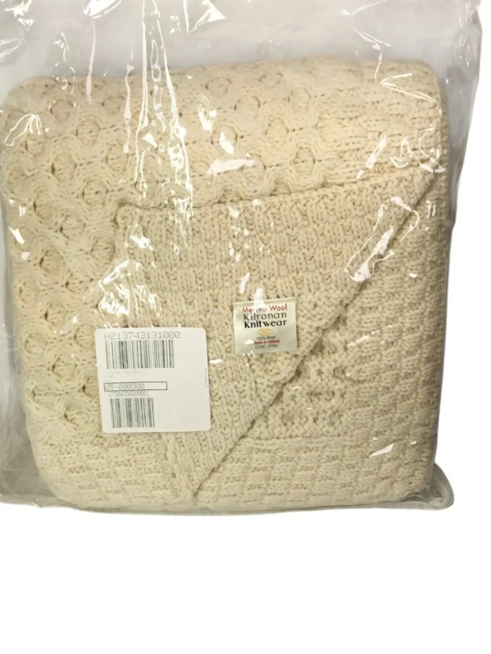 Kilronan Merino Wool Throw NIP Cable Knit Aran Ireland Natural 42 x 72
